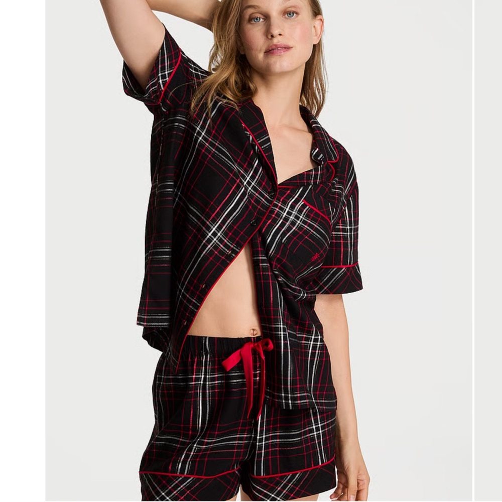Victoria's Secret Black and Red Plaid Pajama shorts Set